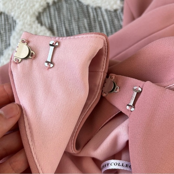 Dessy Collection DIAMOND CUTOUT BACK TRUMPET GOWN WITH FRONT SLIT IN DESERT ROSE - Picture 10 of 12